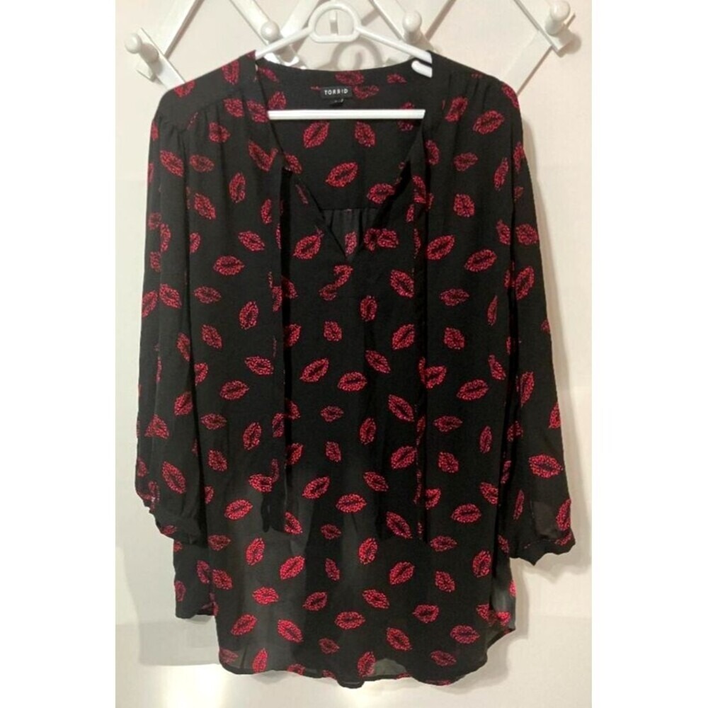 Torrid 3X Georgette Bow Tie Blouse Black Leopard Whimsigoth Dark Romantic Boho
